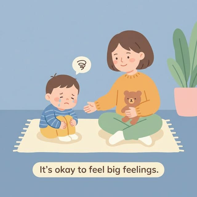 发脾气的孩子与耐心陪伴的父母