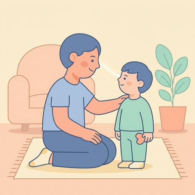 家长蹲下来平视并温和地与孩子沟通